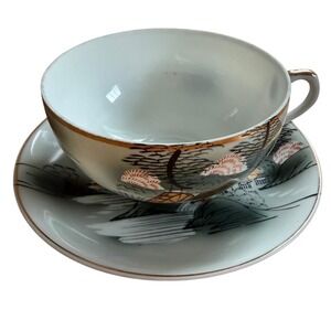 Vintage Geisha Lithophane Teacup & Saucer Set Japan Hidden Image Porcelain
